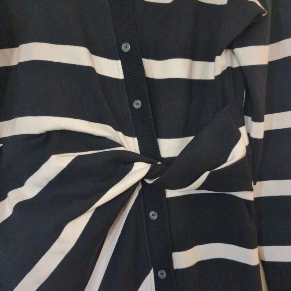 Tanya Taylor Black and Cream Striped Long Sleeve Dress - Picture 4 of 6